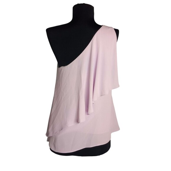 WHBM Size 4 Blouse One Shoulder Layered Chiffon Embellished Asymmetrical Tiered - Picture 3 of 10